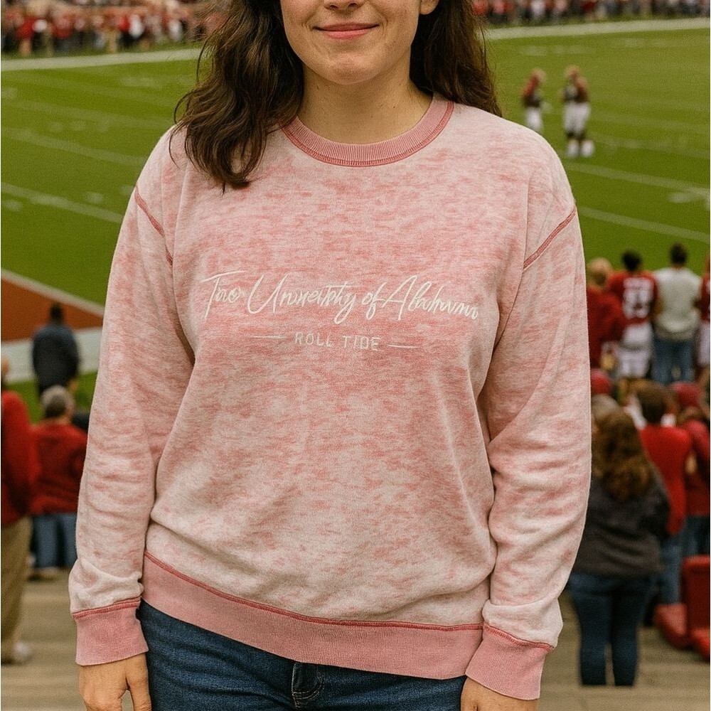 University Of Alabama Lightweight L/S Sweatshirt L Burn Out Roll Tide Sporty
